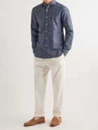 DOPPIAA - Aamberes Penny-Collar Linen and Cotton-Blend Shirt - Blue