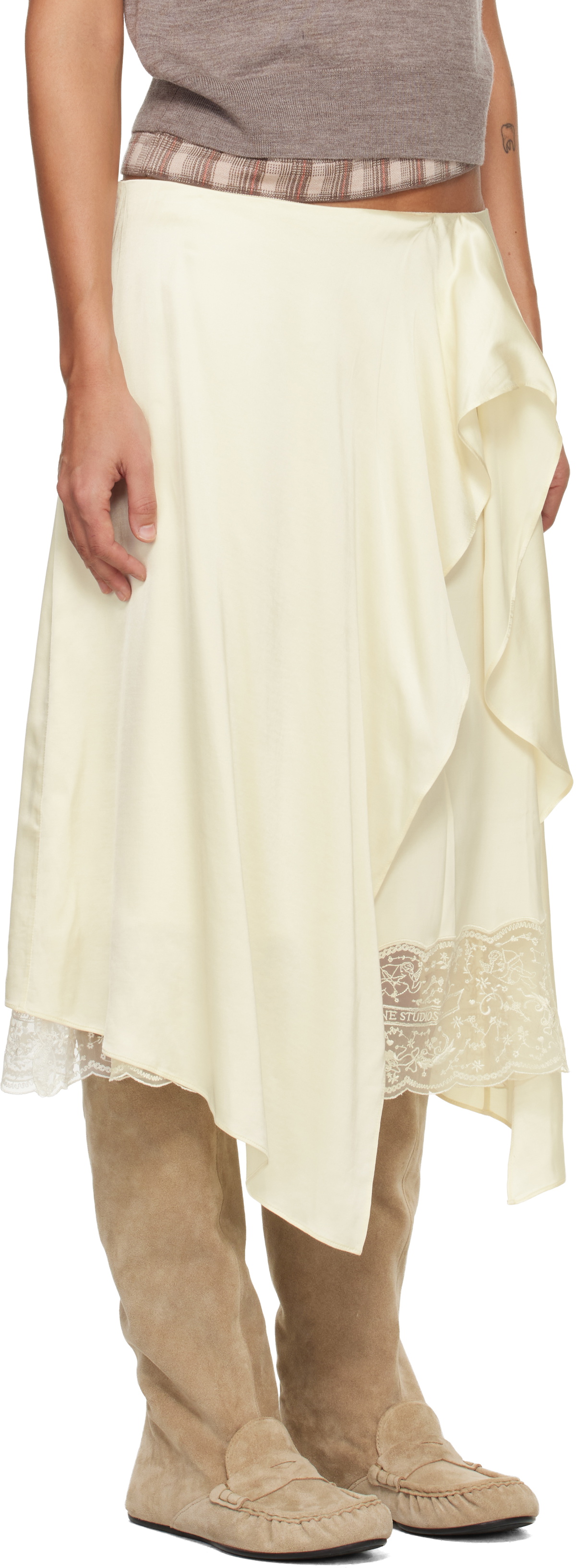 Acne Studios Off-White Layered Satin Midi Skirt