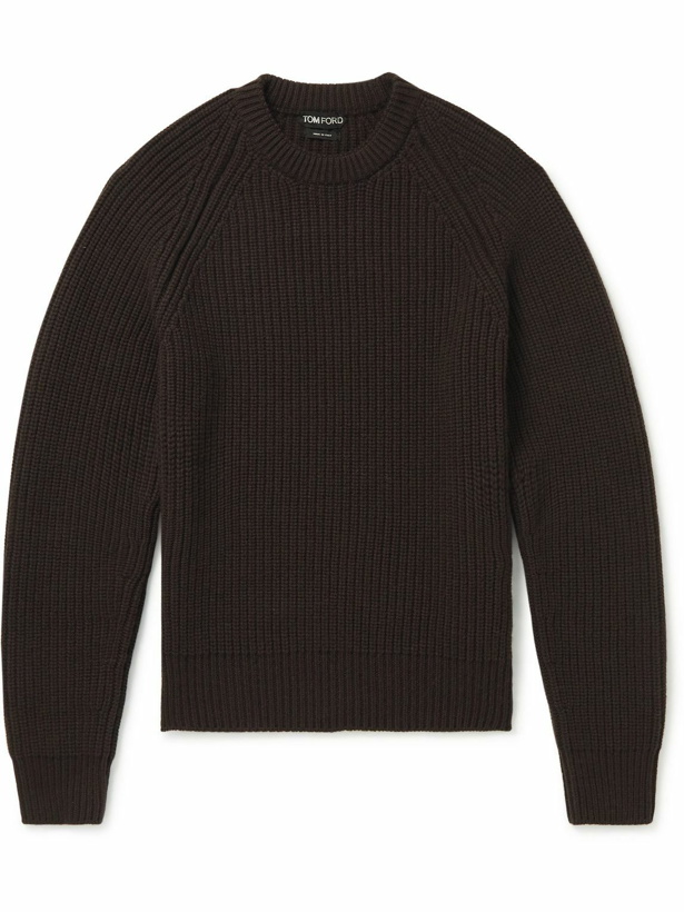 Photo: TOM FORD - Ribbed Cashmere Mock-Neck Sweater - Brown