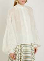 Thierry Colson Slava Embroidered Balloon Sleeve Cotton Shirt Off White