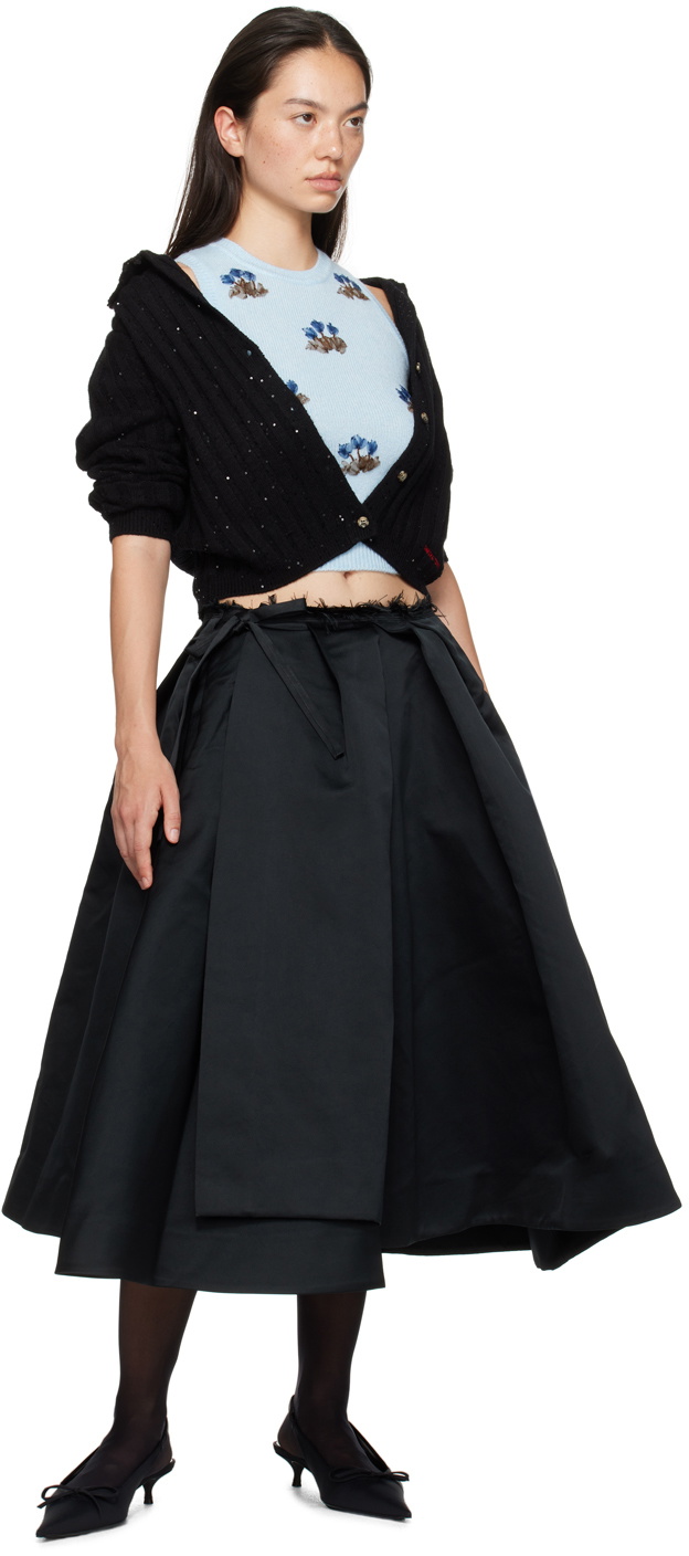 SHUSHU/TONG Black Irregular Pleated Midi Skirt Shushu/Tong