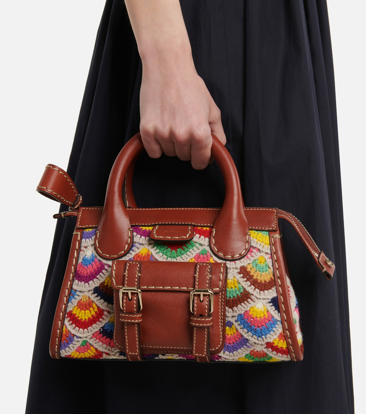 Chloe - Edith Mini crochet and leather tote Chloe