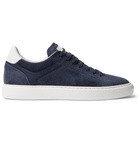 Brunello Cucinelli - Leather-Trimmed Brushed-Suede Sneakers - Blue