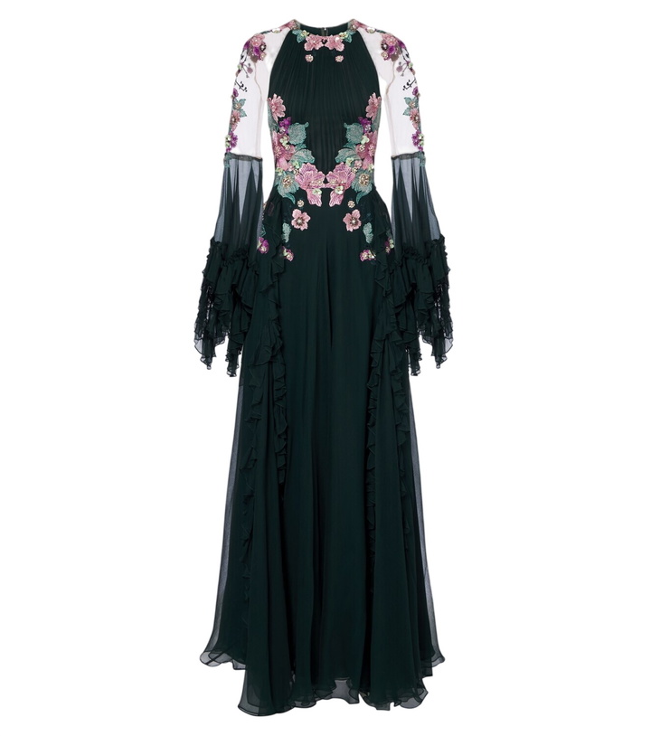 Photo: Costarellos Embellished floral-appliqué silk gown