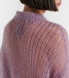 The Attico Feather-trimmed open-knit mohair-blend sweater