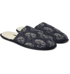 Desmond & Dempsey - Printed Quilted Cotton Slippers - Black