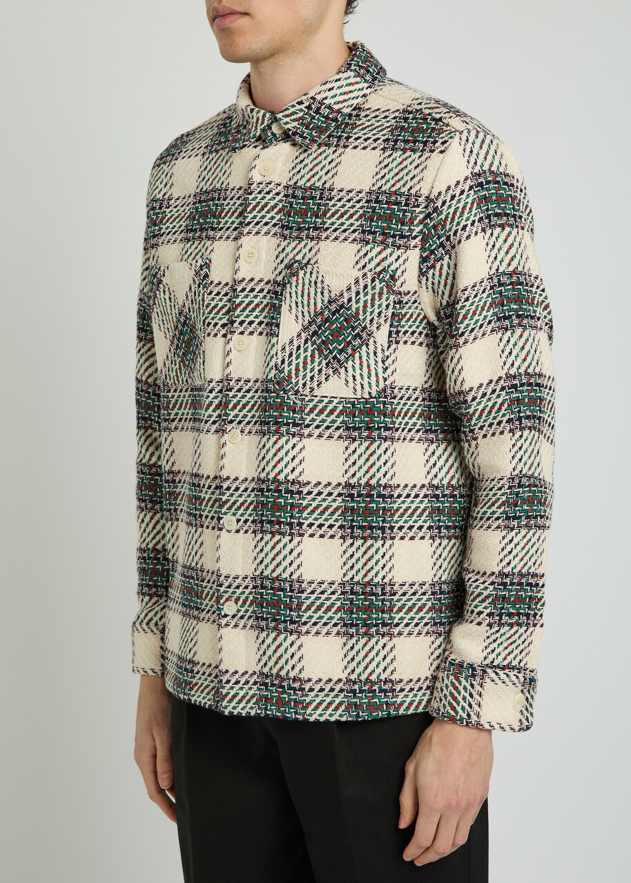 Wax London Whiting Checked Cotton-blend Overshirt Green