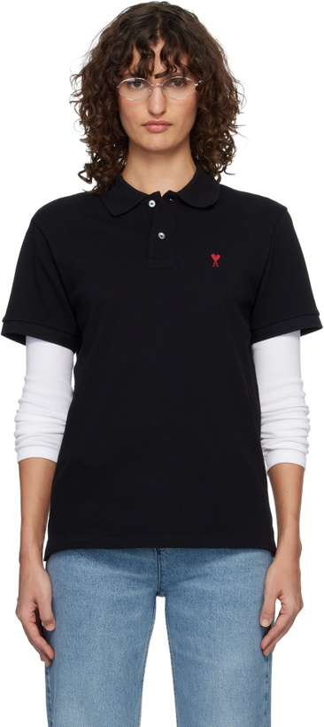 Photo: AMI Paris Black Cotton Ami de Coeur Polo
