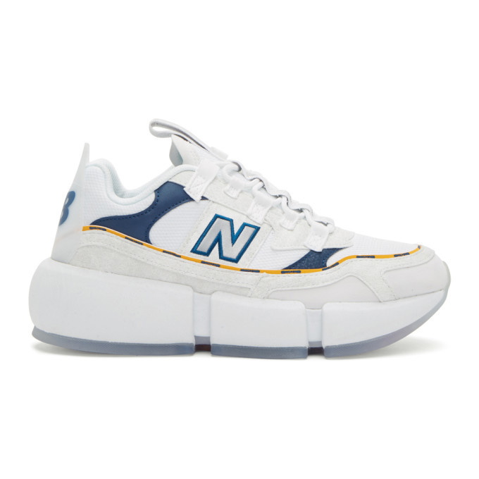 Photo: New Balance White and Navy Jaden Smith Edition Vision Racer Sneakers