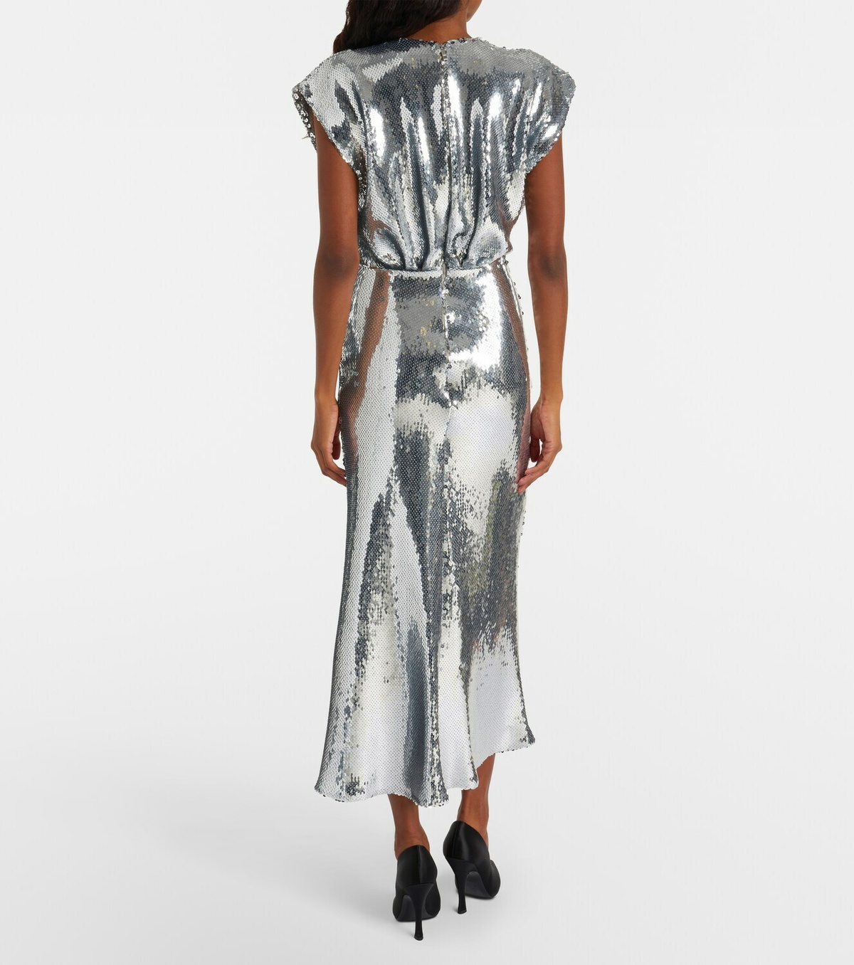 David Koma Gathered sequined midi dress