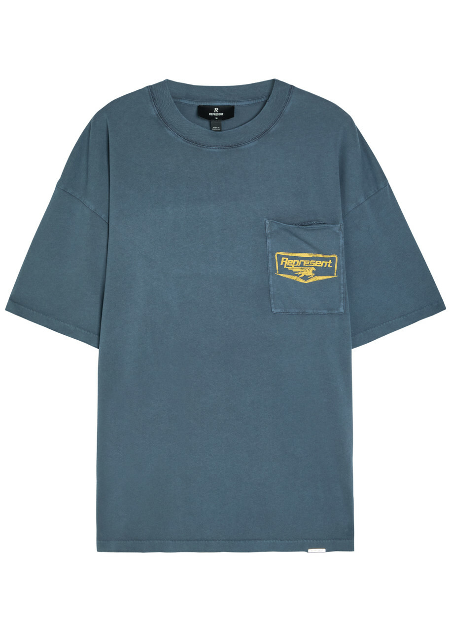 Represent Nothing Faster Printed Cotton T-shirt Indigo