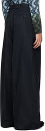 Dries Van Noten Navy Herringbone Trousers