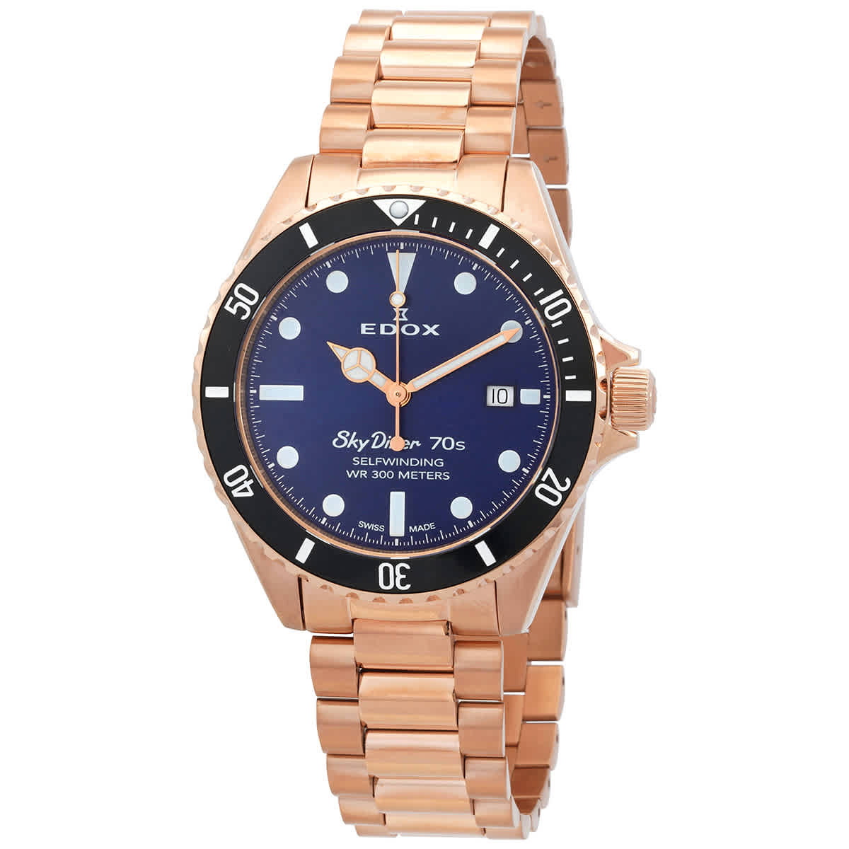 Edox Skydiver 70s Date Automatic Blue Dial Mens Watch 80112