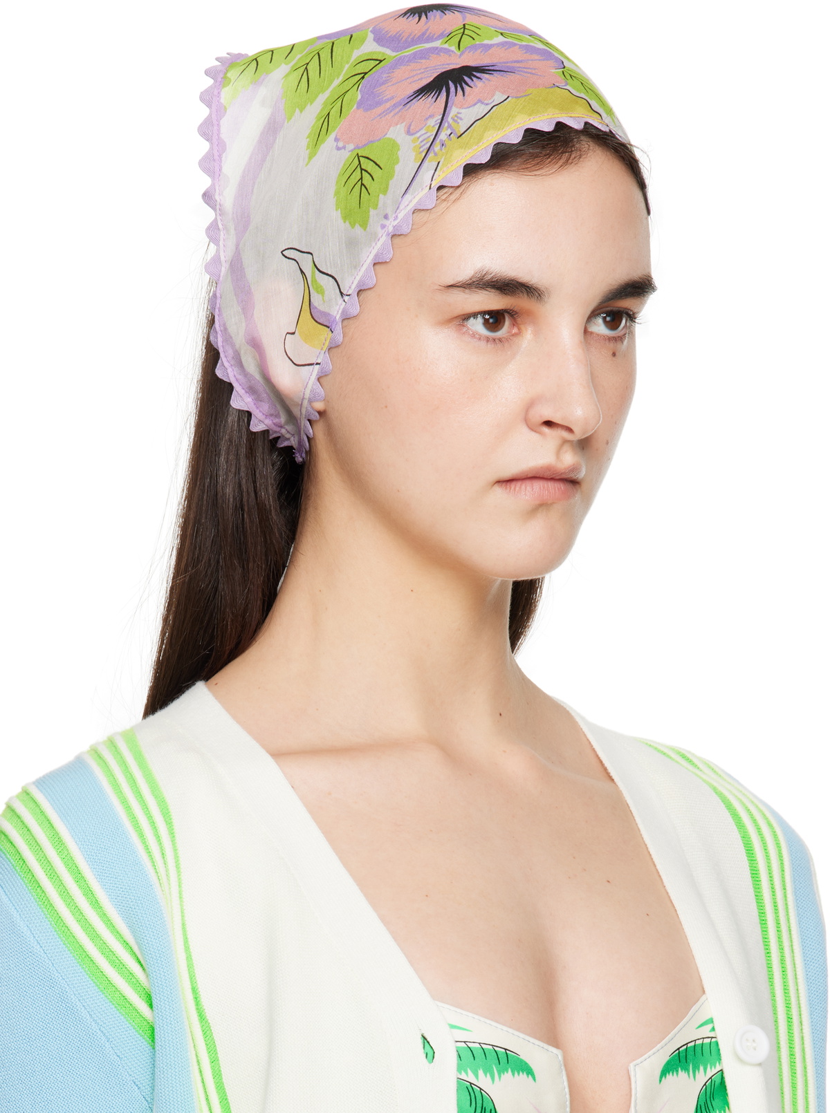 Anna Sui Purple & White Florida Silk Voile Headscarf