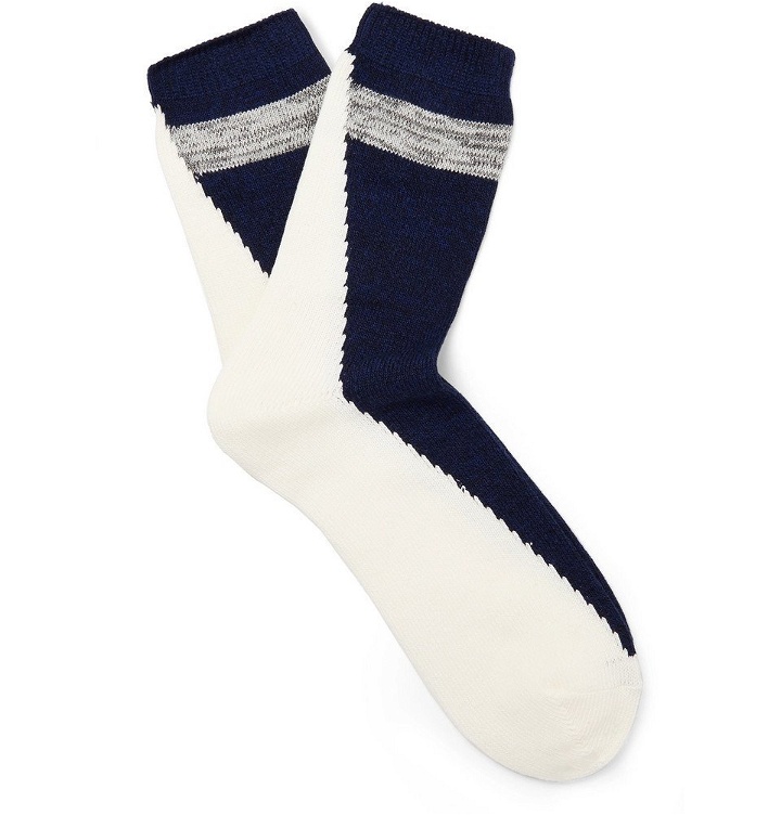 Photo: N/A - Colour-Block Stretch Cotton-Blend Socks - Navy