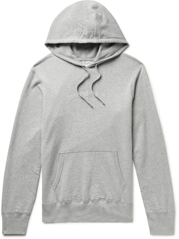 Photo: REIGNING CHAMP - Slim-Fit Logo-Embroidered Loopback Pima Cotton-Jersey Hoodie - Gray