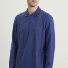Palmes Men's Lace Long Sleeve Zip Polo in Blue