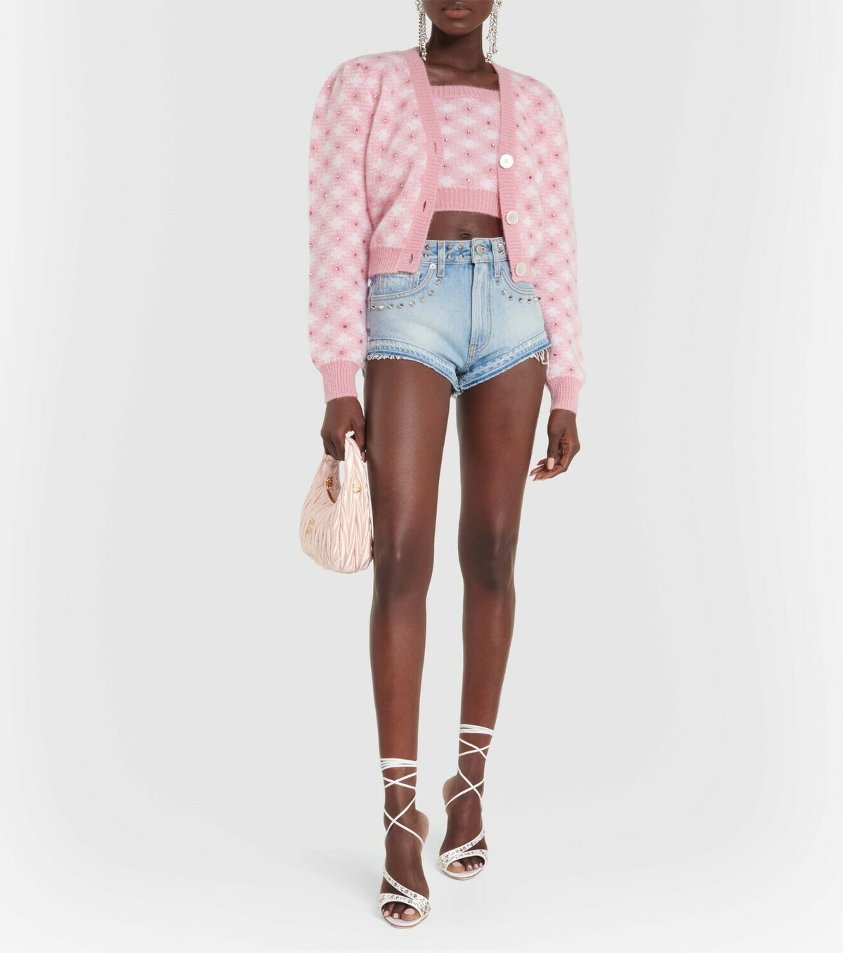 Alessandra Rich Cropped embellished checked cardigan Alessandra Rich