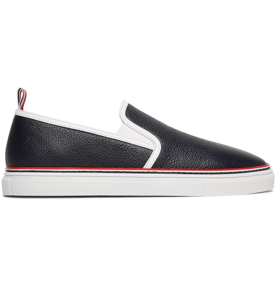 Thom Browne - Pebble-Grain Leather Slip-On Sneakers - Men - Navy