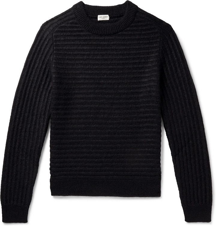 Photo: SAINT LAURENT - Slim-Fit Ribbed Wool-Blend Sweater - Black