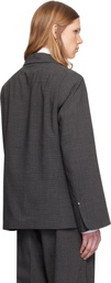 Random Identities Gray Houndstooth Wool Blend Double Breasted Blazer