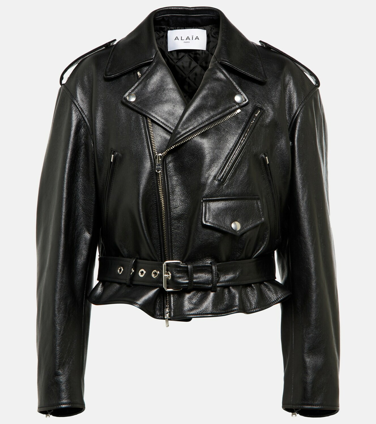 Studded Leather Bomber Jacket in Black - Alaia