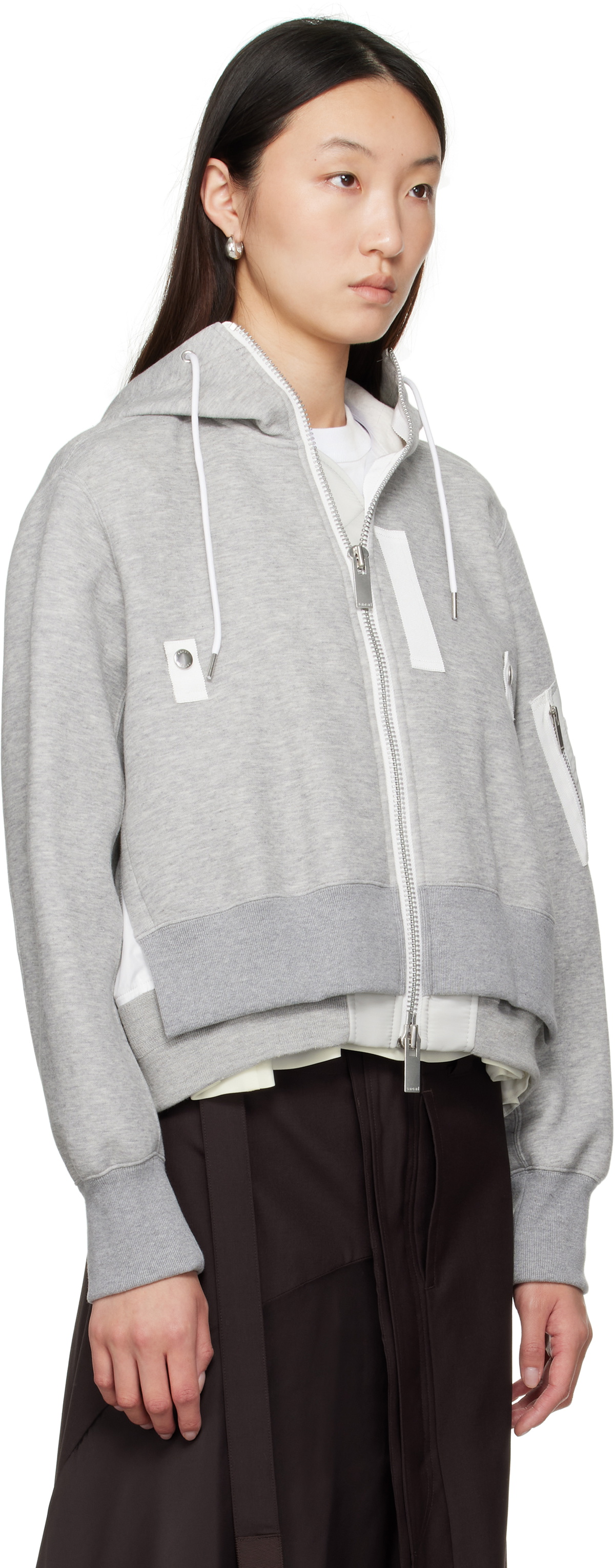 sacai Gray Sponge Sweat x Nylon Twill Hoodie