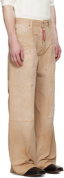 Dsquared2 Beige Garment Dyed Baggy Carpenter Trousers