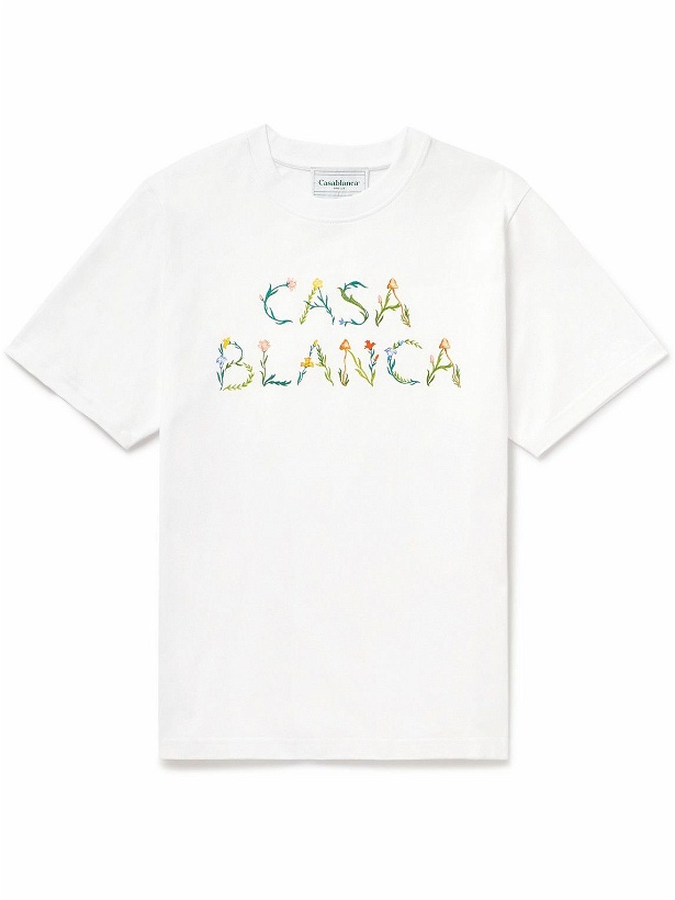 Photo: Casablanca - L'Arche Fleurie Logo-Print Organic Cotton-Jersey T-Shirt - White