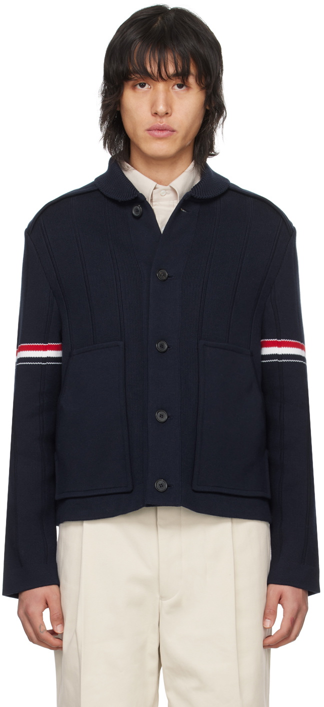 Thom Browne Navy Shawl Collar Jacket Thom Browne