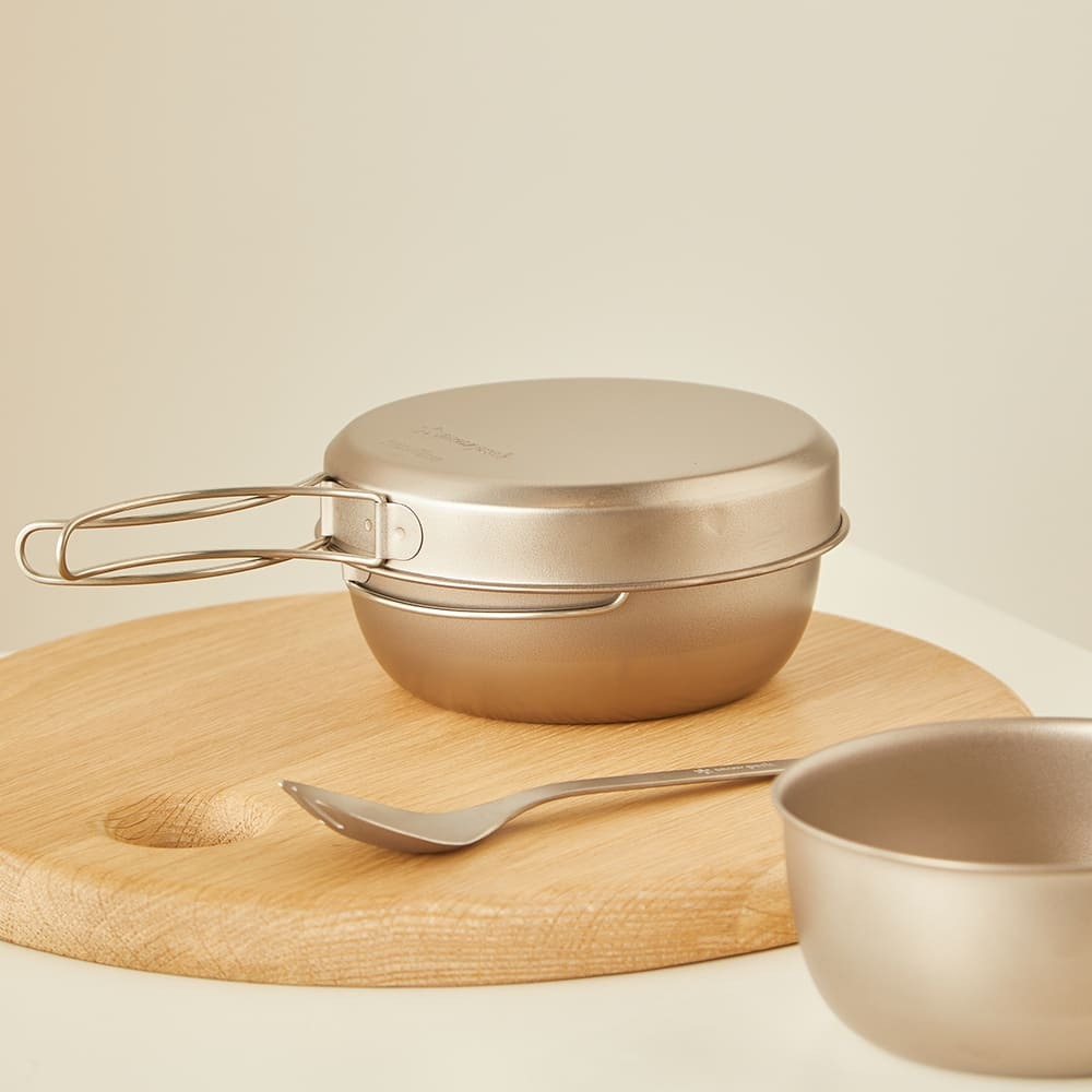 Snow Peak Titanium 3 Piece Cook Set With Case in Silver 