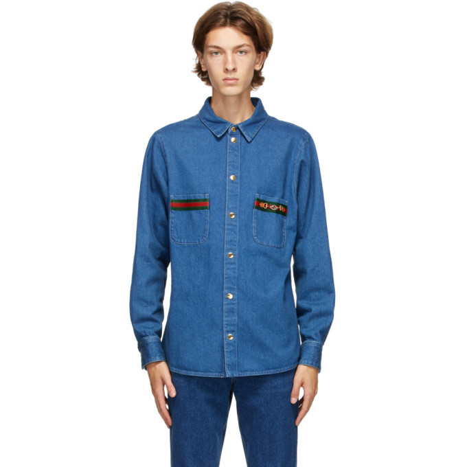 Photo: Gucci Blue Denim Stone Wash Web Shirt