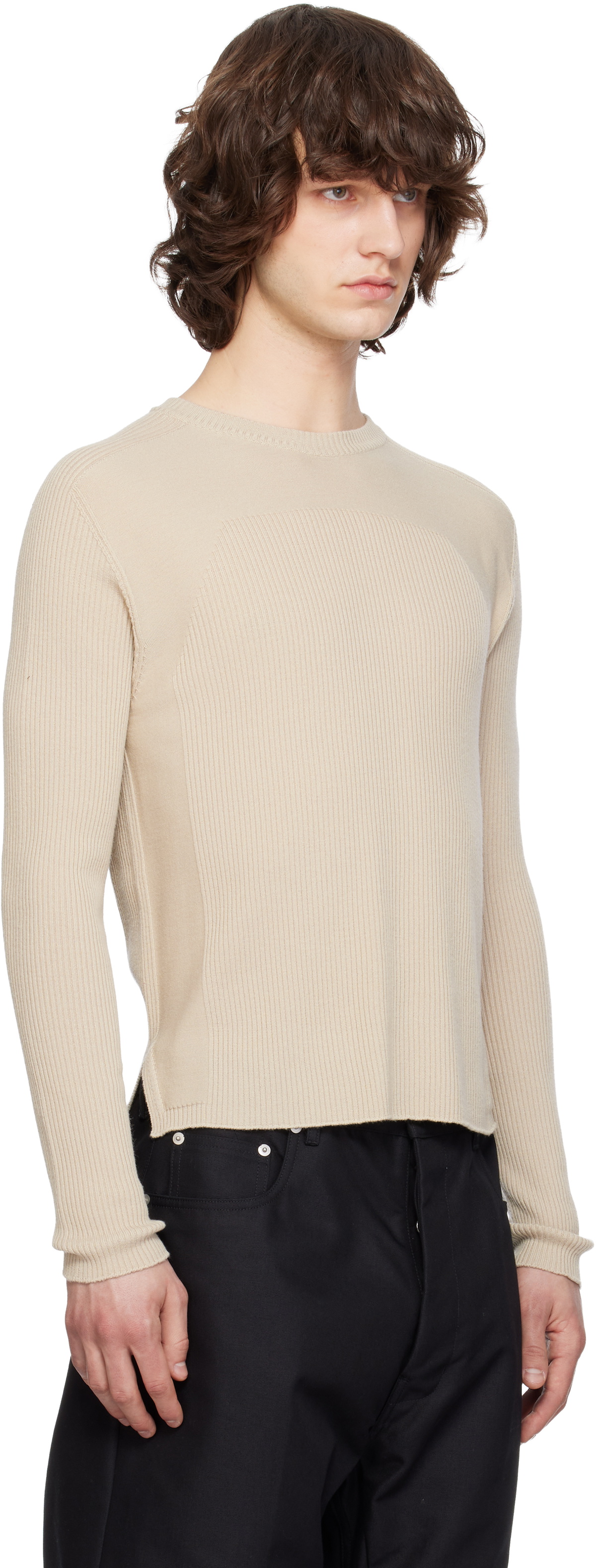 Rick Owens Beige Temple Ribbed Geo Sweater