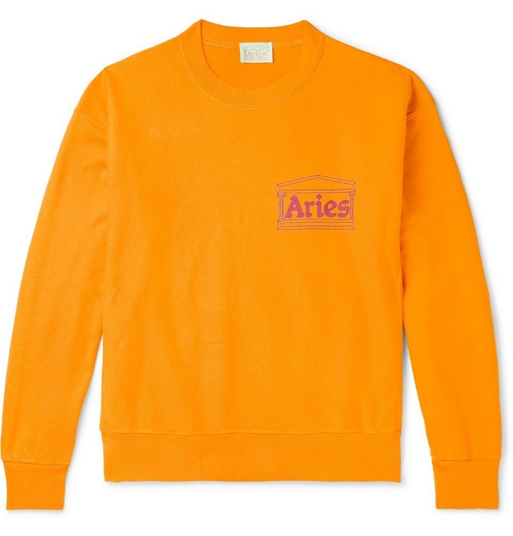 Photo: Aries - Logo-Print Fleece-Back Cotton-Jersey Sweatshirt - Orange
