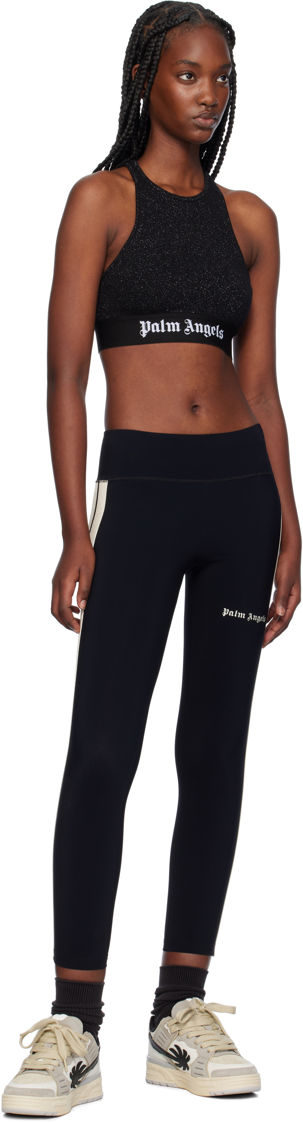 Palm Angels Black & Off-White Training Track Sport Leggings