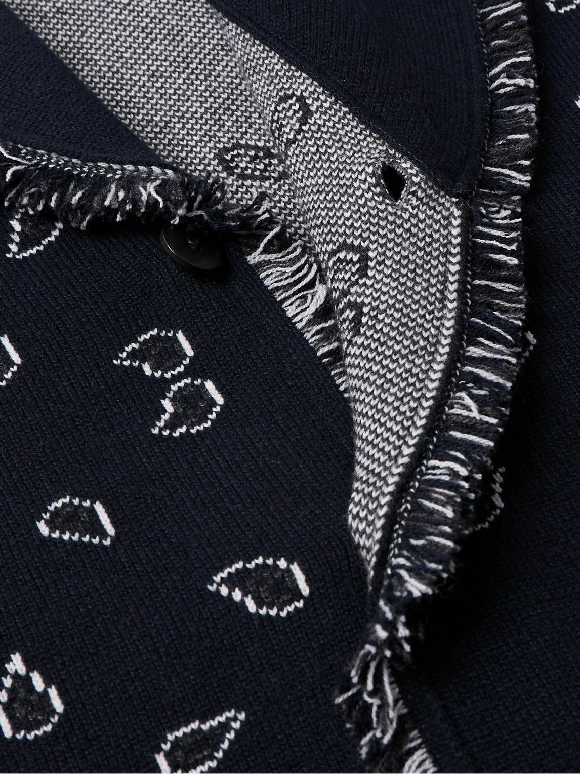 Alanui - Shawl-Collar Fringed Bandana-Jacquard Cashmere Cardigan - Blue