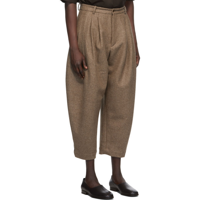 Hed Mayner Brown Wool 8 Pleat Trousers Hed Mayner