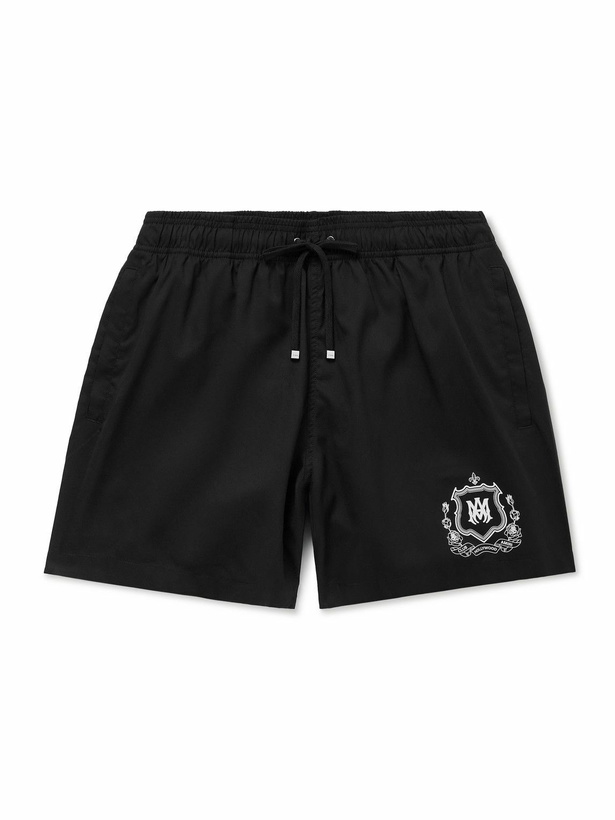 Photo: AMIRI - Straight-Leg Mid-Length Logo-Print Swim Shorts - Black