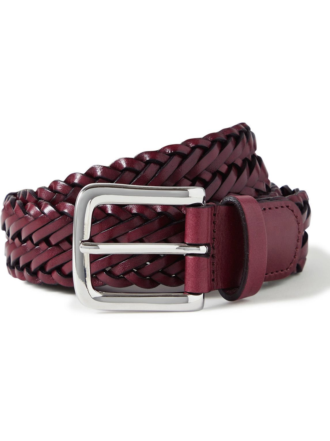 Anderson's - 3cm Woven Leather Belt - Burgundy Anderson's