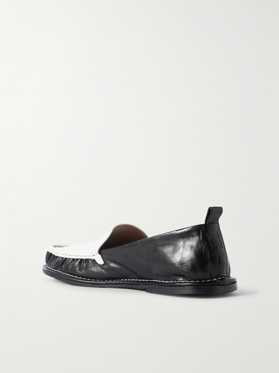 AMI PARIS - Midi Gathered Two-Tone Glossed-Leather Loafers - Black