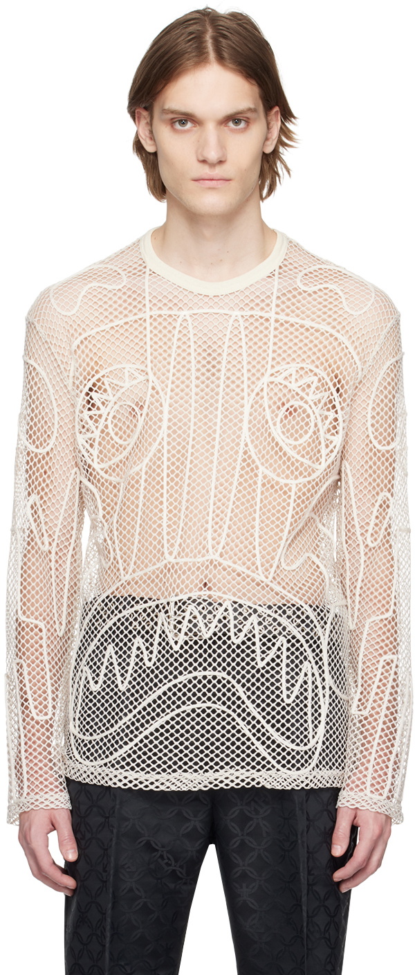 Charles Jeffrey LOVERBOY White Graphic Net Long Sleeve T-Shirt