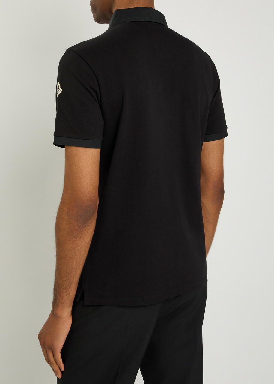 Moncler Logo-embroidered Piqué Cotton Polo Shirt Black