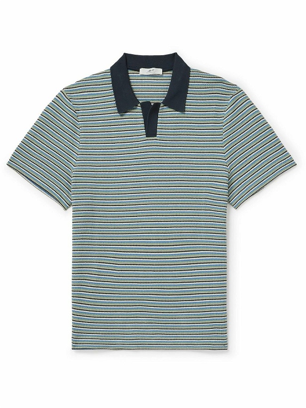 Photo: Mr P. - Johny Striped Pointelle-Knit Organic Cotton Polo Shirt - Green