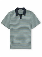 Mr P. - Johny Striped Pointelle-Knit Organic Cotton Polo Shirt - Green