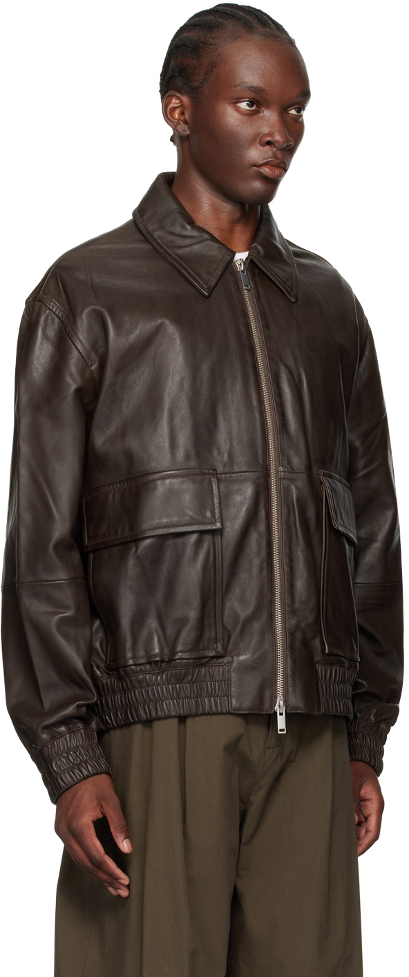Studio Nicholson Brown Piston Leather Jacket