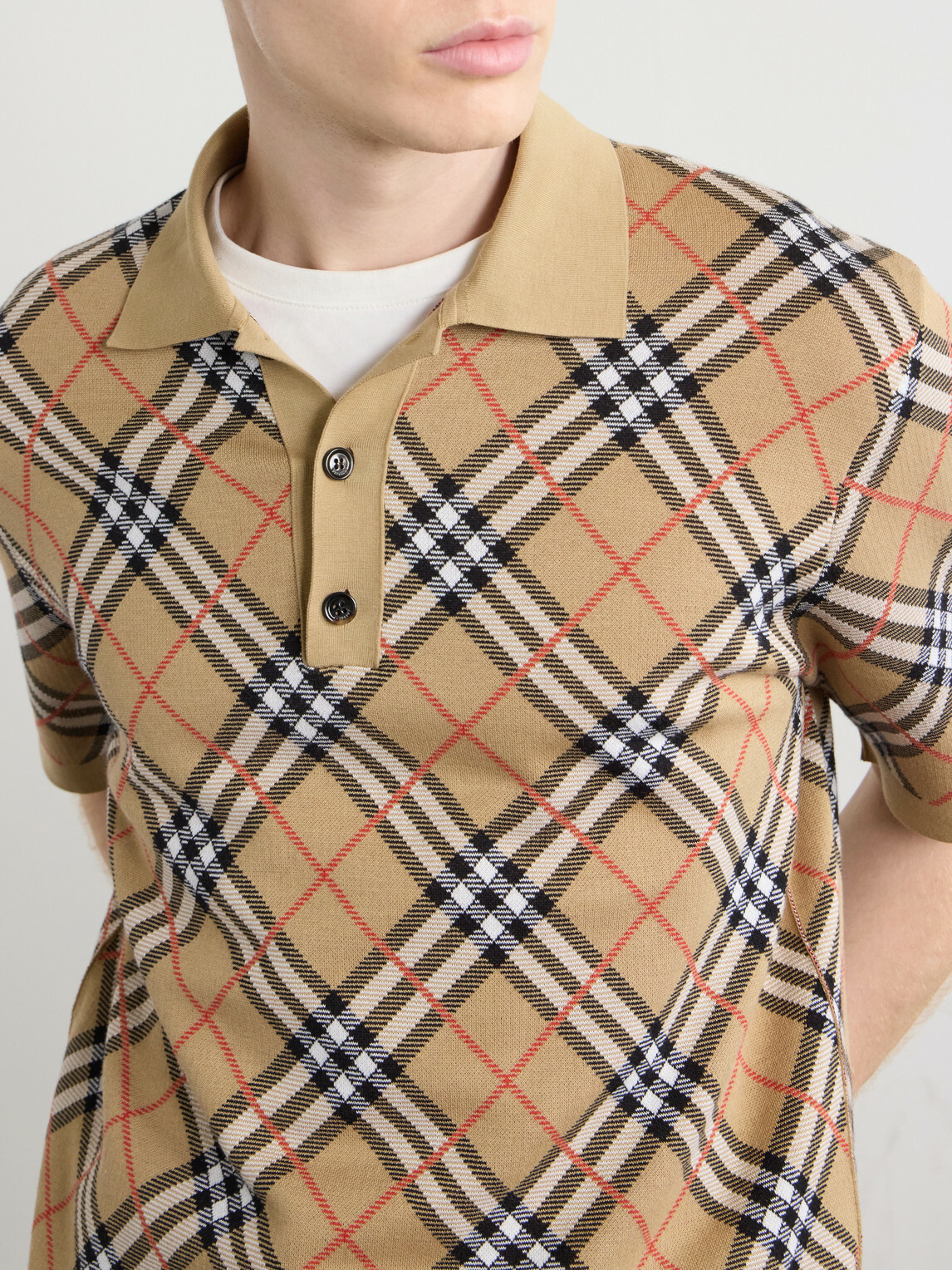 Burberry - Checked Cotton-Blend Polo Shirt - Neutrals