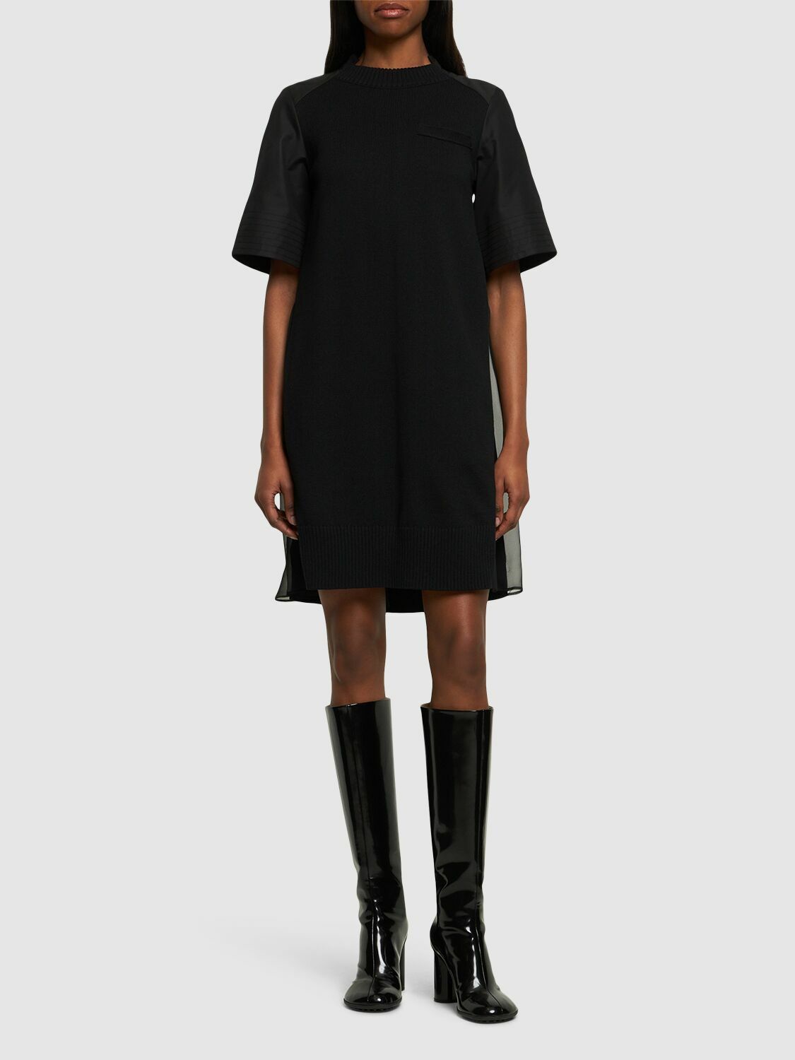 SACAI - Cotton Gabardine Knit S/s Mini Dress Sacai