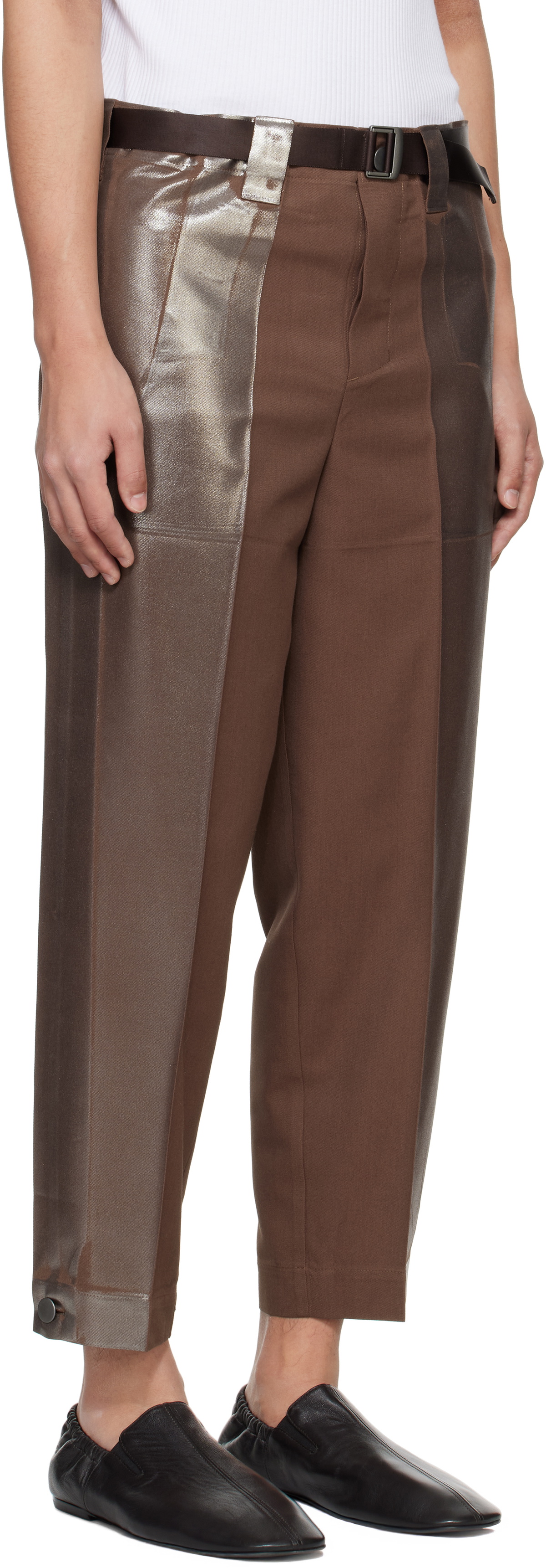 132 5. ISSEY MIYAKE Brown Tucked Foil Trousers
