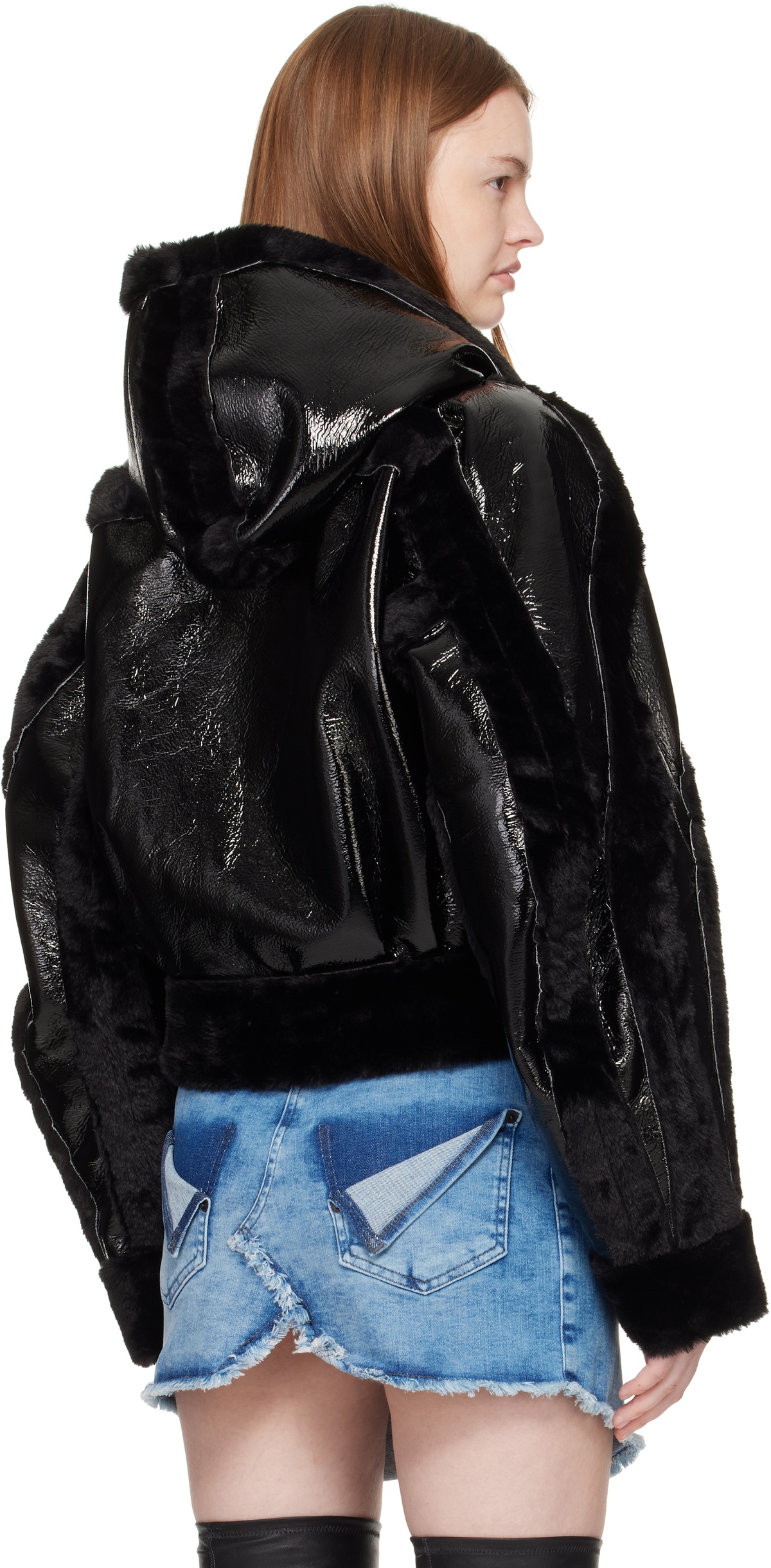 Ottolinger Black Fitted Multiline Faux-Fur Jacket