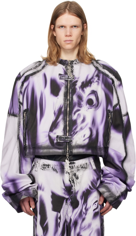 Photo: Gerrit Jacob White & Purple Printed Moto Denim Jacket